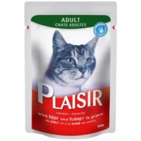 (PLAISIR) سوپ گربه بالغ با طعم گوشت و بوقلمون 100 گرمی