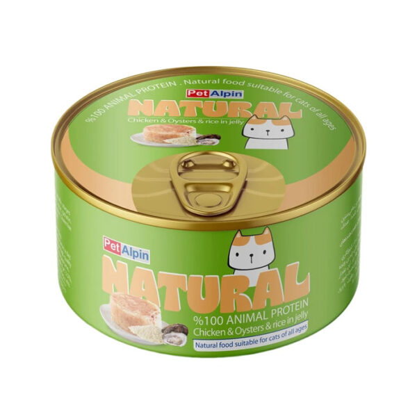 (پت آلپین) کنسرو نچرال گربه با طعم مرغ و صدف و برنج در ژله 220 گرمی