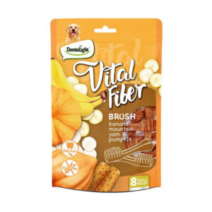 (دنتالایت) تشویقی دنتال اسنک میوه ای مسواکی با طعم موز و کدو حلوایی سایز کوچک 8 عددی