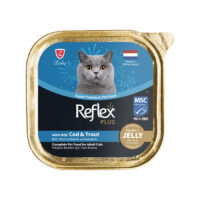 (رفلکس پلاس) ووم گربه با طعم ماهی کاد و قزل آلا در ژله 85 گرمی